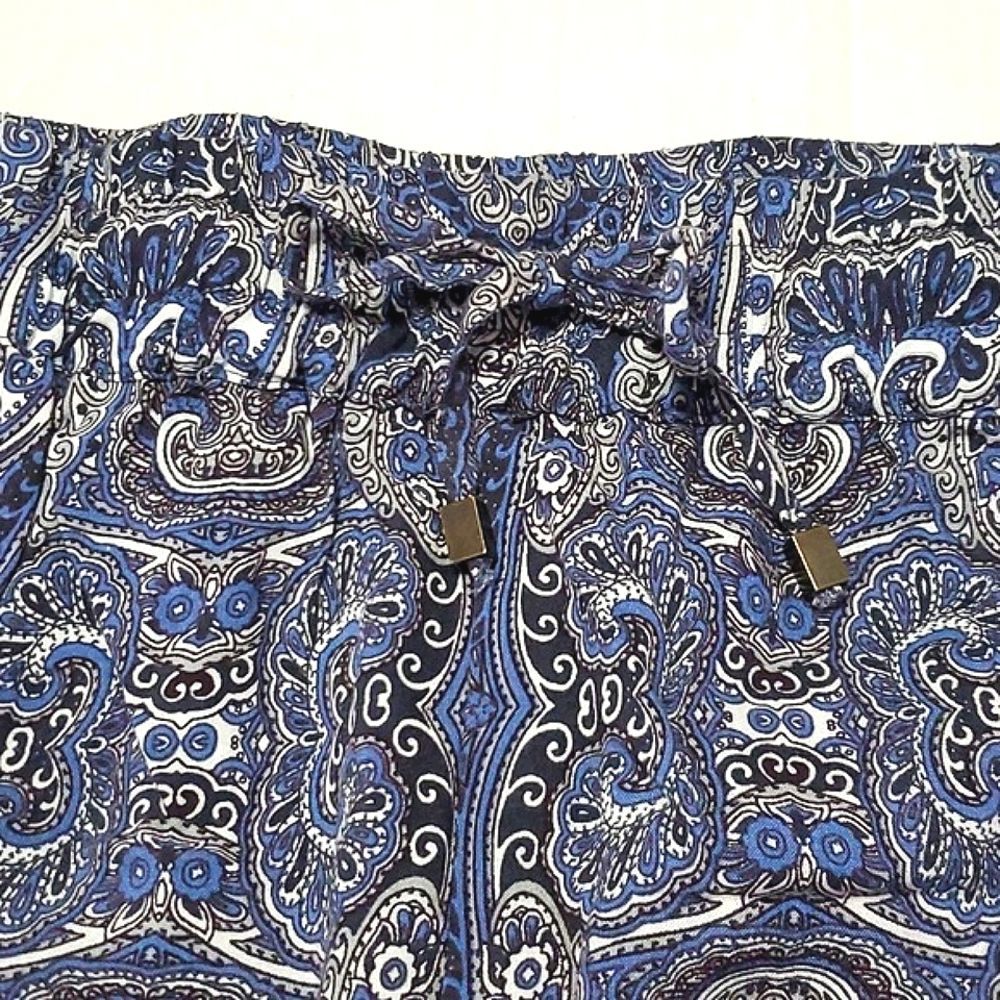 Cynthia Rowley Navy Boho Hippie Print Wide Leg Pull On Palazzo Pants L - Picture 5 of 10